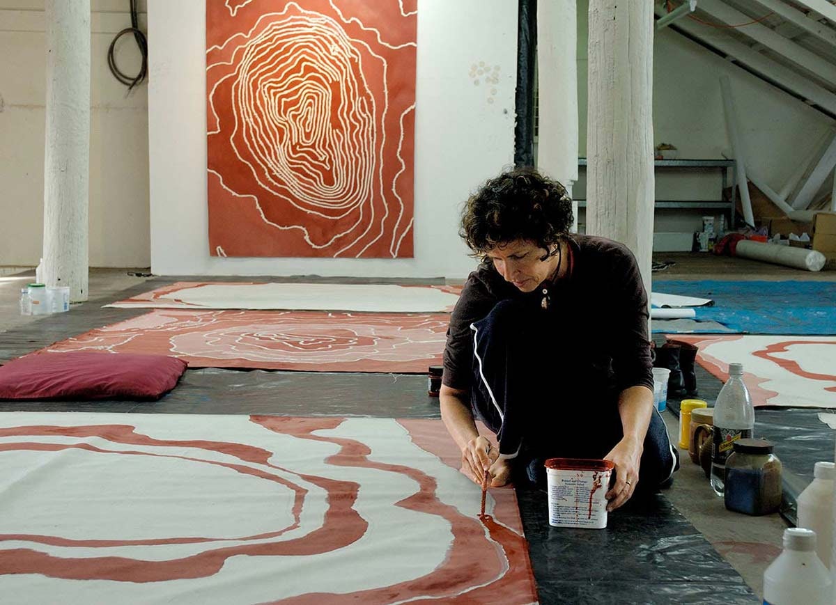 Judy Watson an Australian Aboriginal artist at work