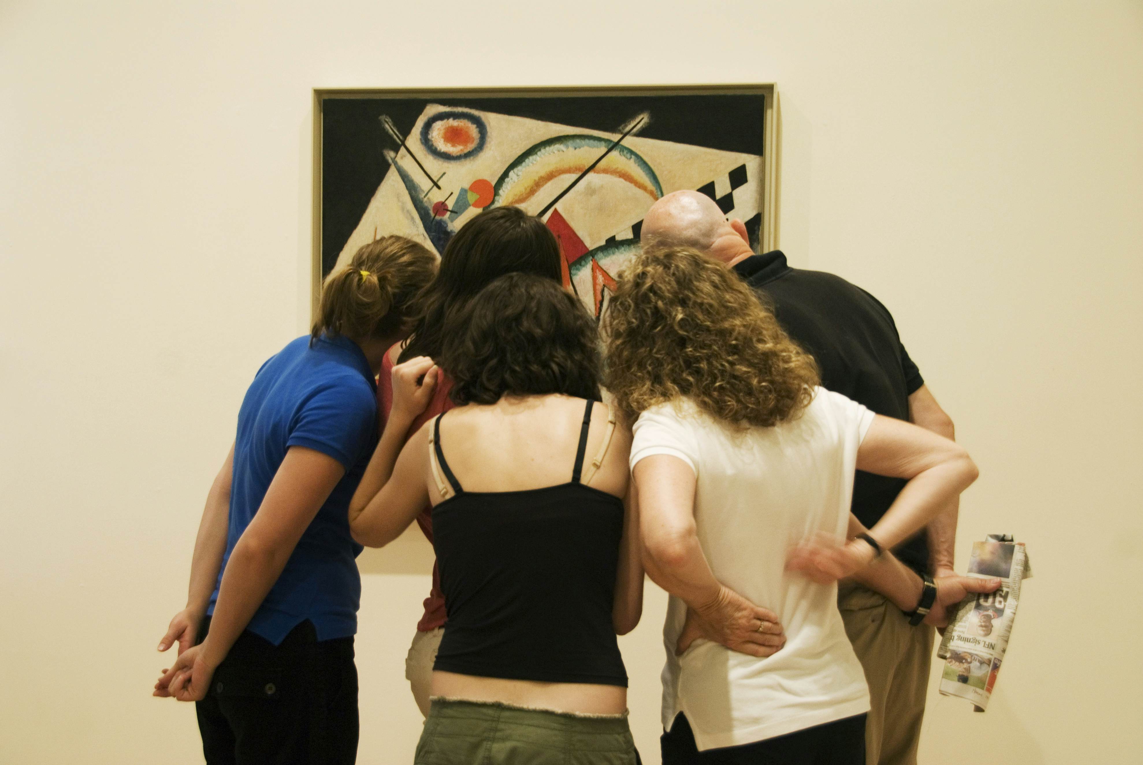 23835-14
Europe, Italy, Veneto, Venice, art, art work, clothing, cropped, culture, day, female, group of people, indoors, media, mixed age range, newspaper, painting, people, picture, print media, rear view, small group of people, stand, visual art, wall, woman, women
Visitors watching a Kandinsky's painting in the Peggy Guggenheim Collection.