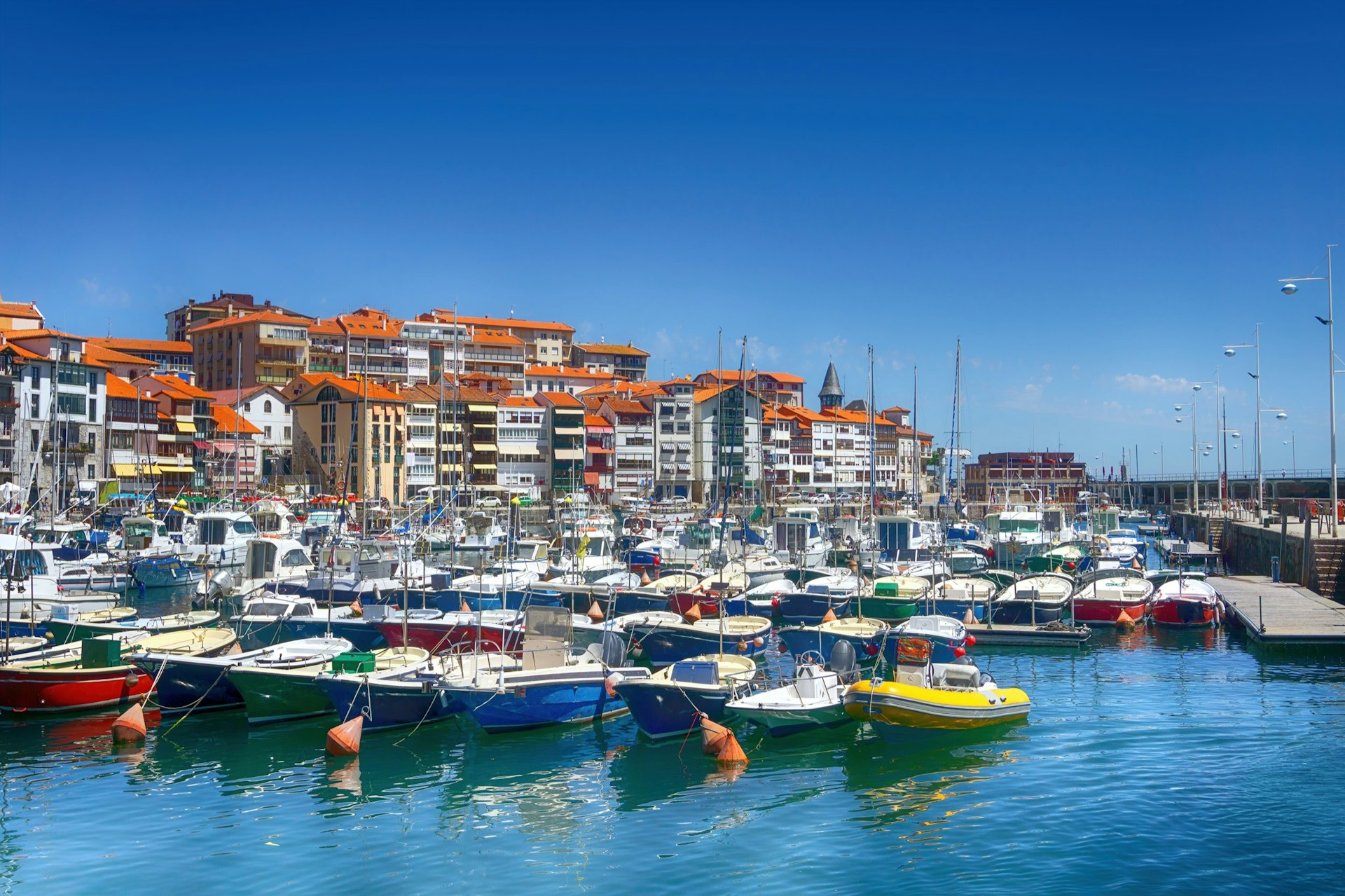 Boats at Lekeitio village and port in Basque Country, Spain