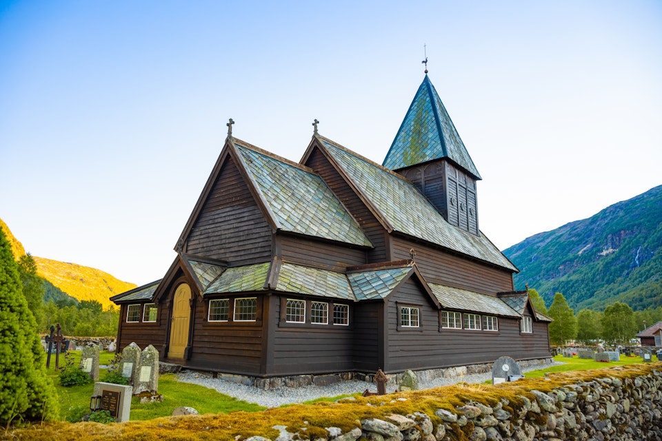 Wooden Roldal stave church in Norway.