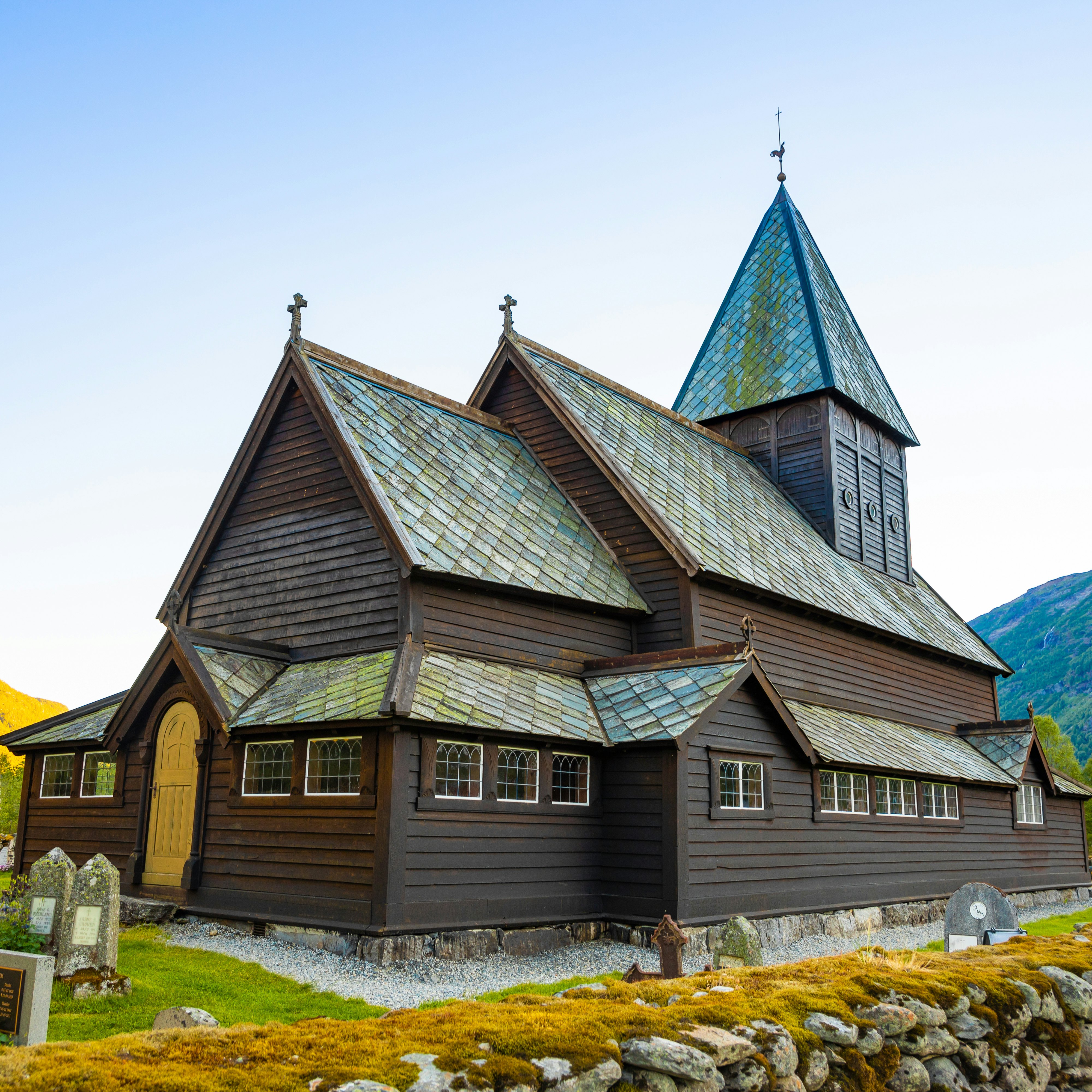 Wooden Roldal stave church in Norway.
