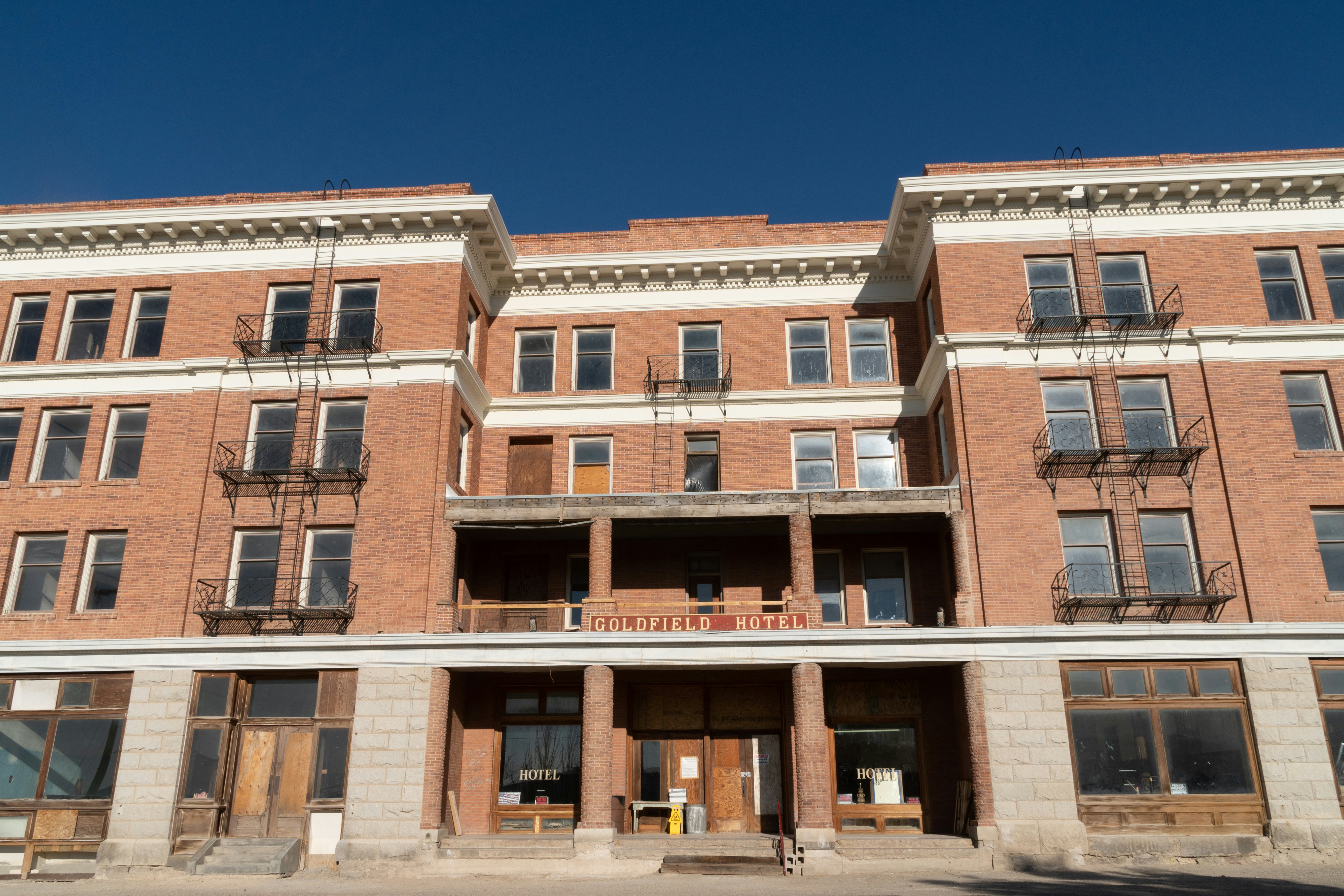 The Goldfield Hotel sign in Goldfield, Nevada.