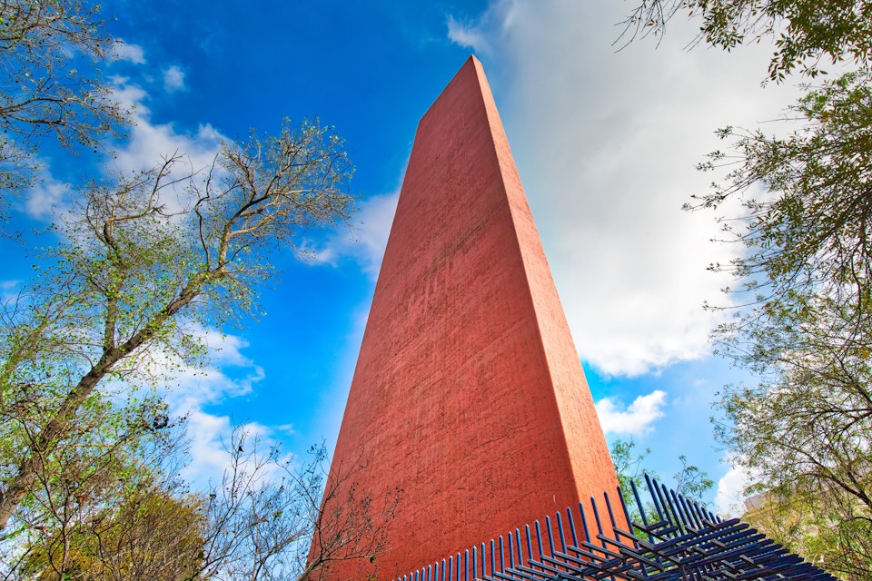 Landmark Tower of Commerce Monument (Faro Del Comercio) in historic city center of Monterrey.
