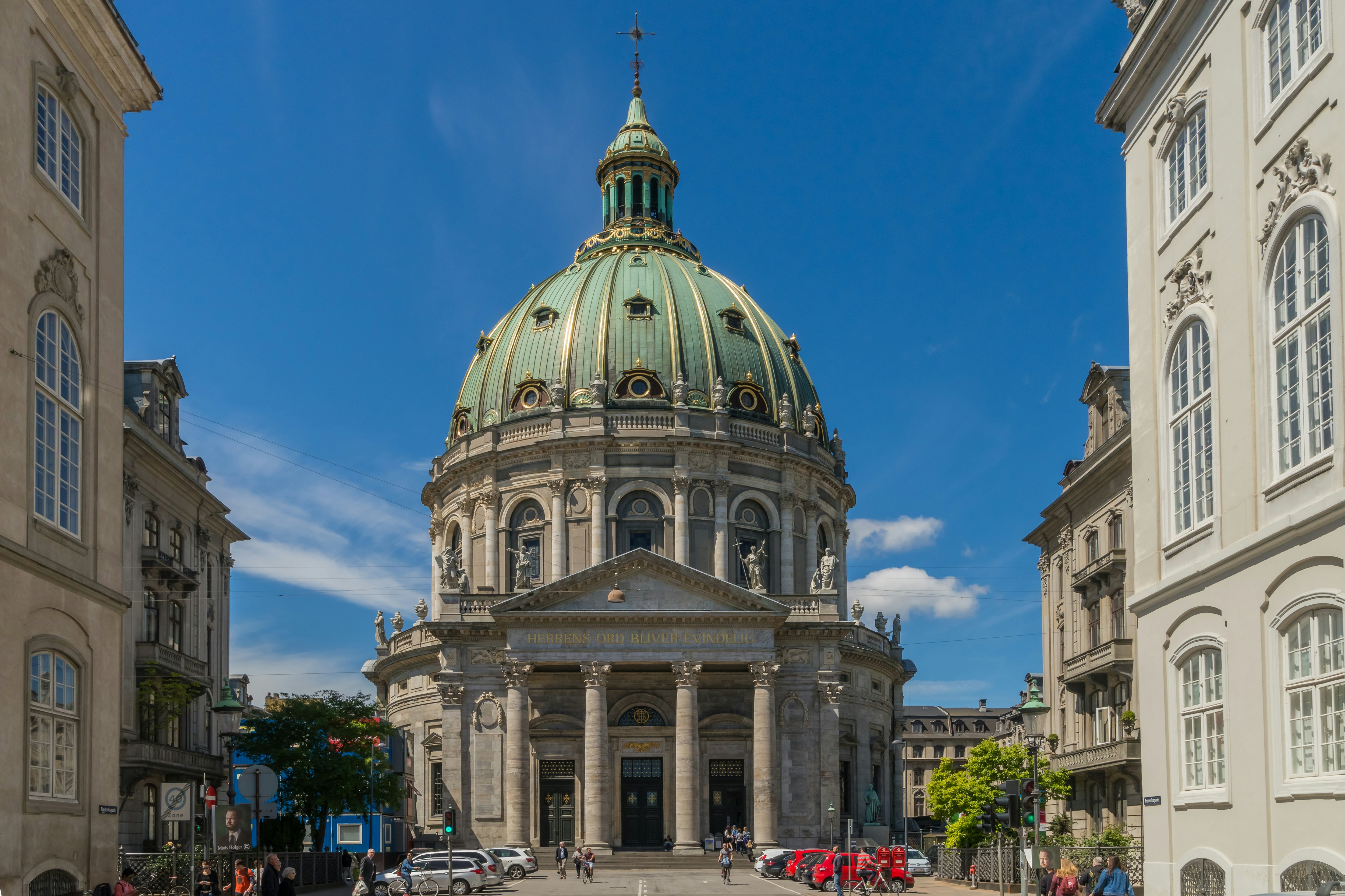 The majestic Frederik's Church with it's impressive dome, also known as the Marble Church, forms with its rococo architecture a central point of the Frederiksstaden district.