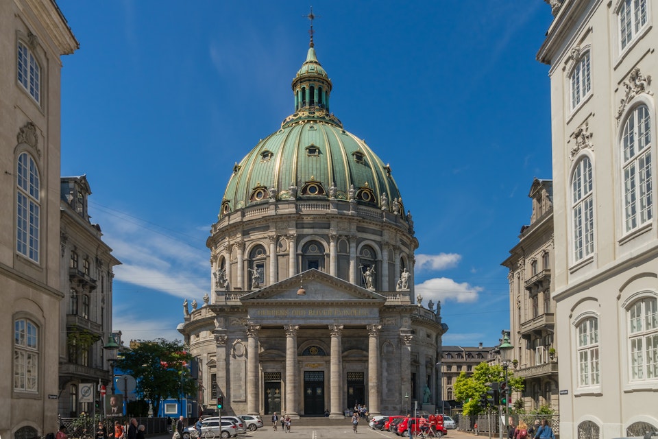 The majestic Frederik's Church with it's impressive dome, also known as the Marble Church, forms with its rococo architecture a central point of the Frederiksstaden district.