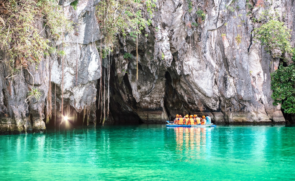 A boat at a cave entrance in Puerto Princesa Subterranean River National Park.