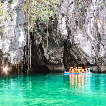 A boat at a cave entrance in Puerto Princesa Subterranean River National Park.
