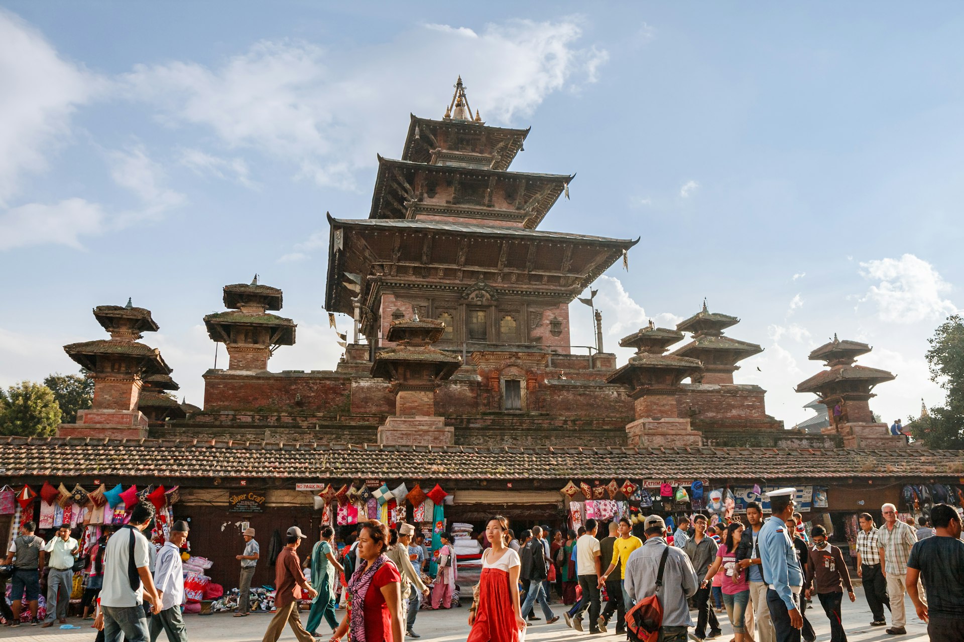 Crowds of people at the walls of the ancient Taleju Bhawani Temple on Durbar Sq in Kathmandu.