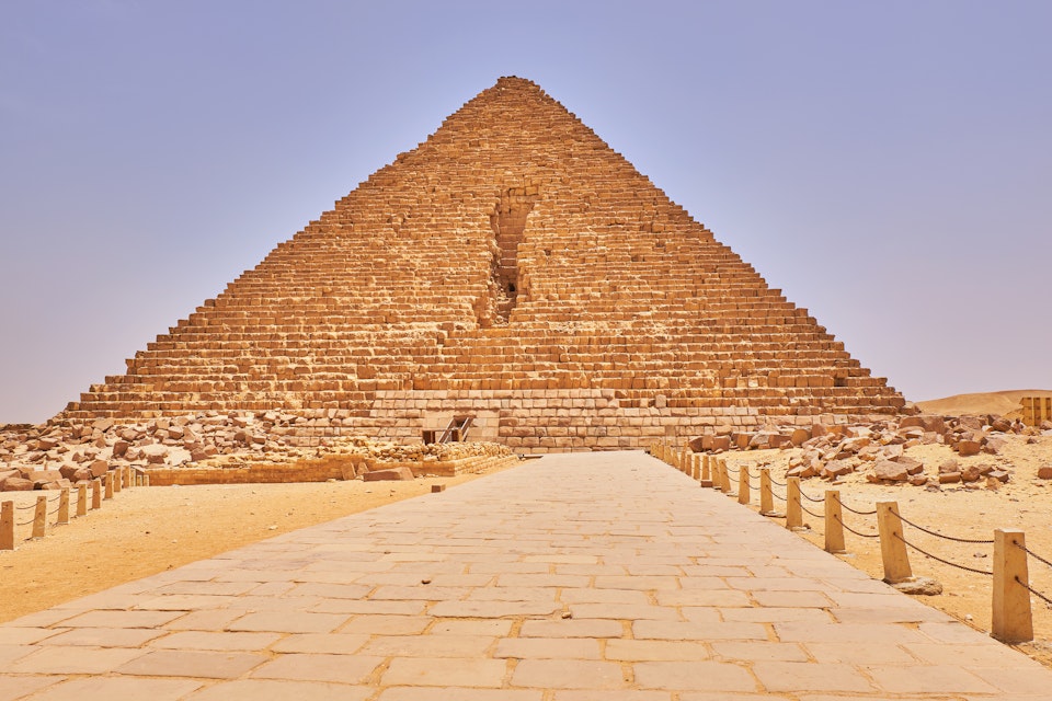 The Pyramid of Menkaure, the smallest of the three pyramids of Giza in Giza Plateau in Cairo, Egypt.