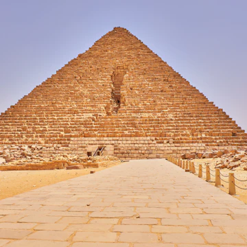 The Pyramid of Menkaure, the smallest of the three pyramids of Giza in Giza Plateau in Cairo, Egypt.