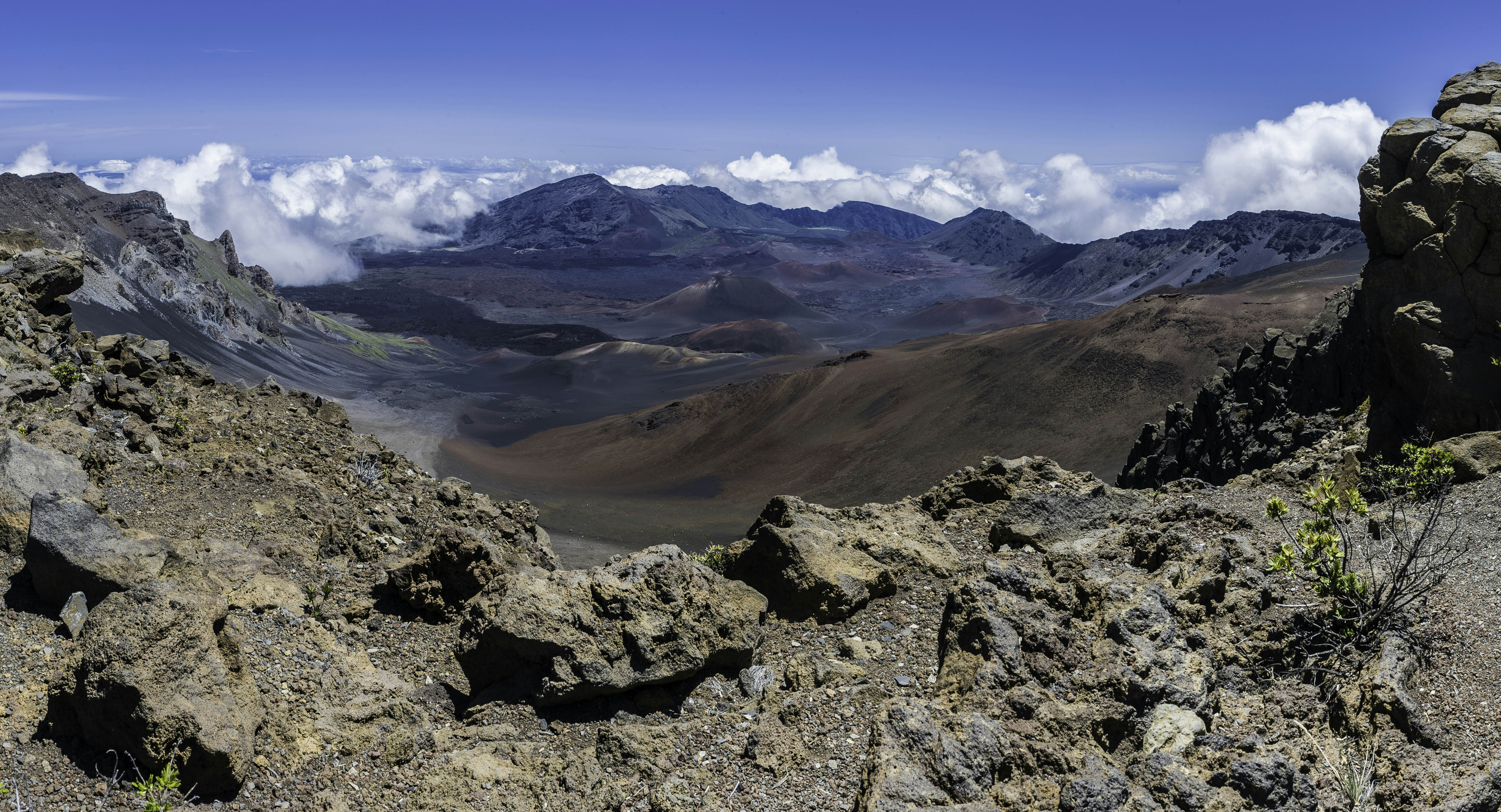 Haleakal; East Maui Volcano, a  shield volcano that forms more than 75% of the Hawaiian Island of Maui. Haleakala National Park; Hawaiian Islands; Maui Island. Showing the erroded valley and cinder cones.
1300407001
haleakala valley, alpine aeolian zone, volcanic cones