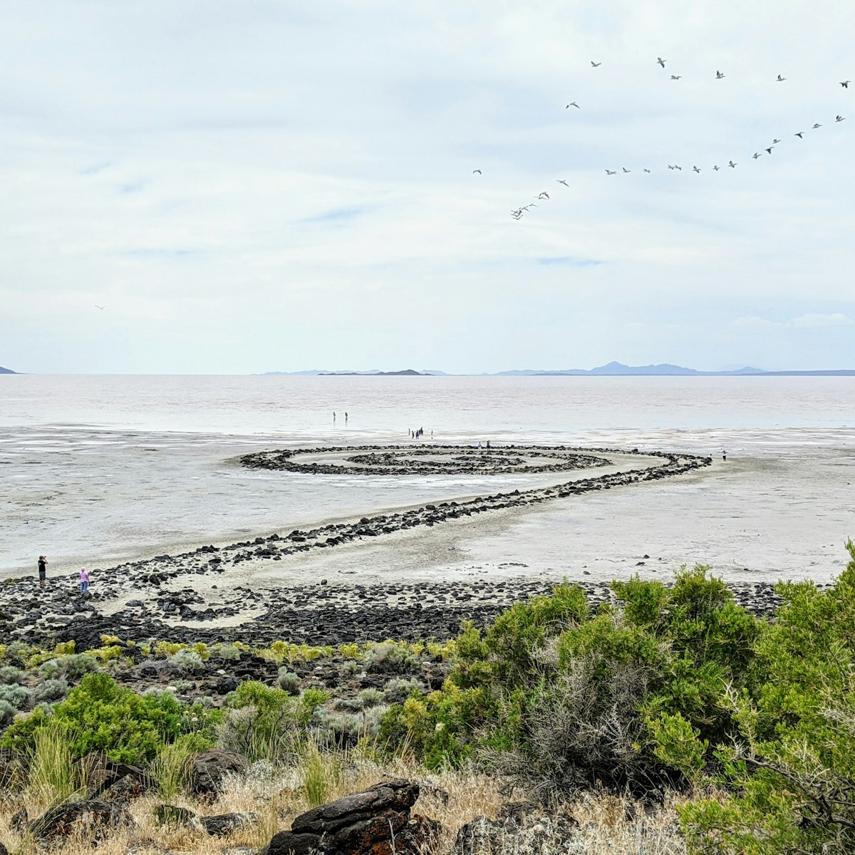 Spiral Jetty in the smmer with views of the Great Salt Lake.
