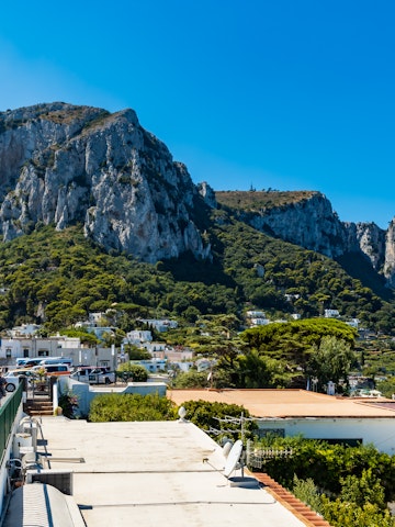 Capri, Italy - August 24 2020: Cityscape of Capri island with green hills and Monte Solaro mountain
1333545060