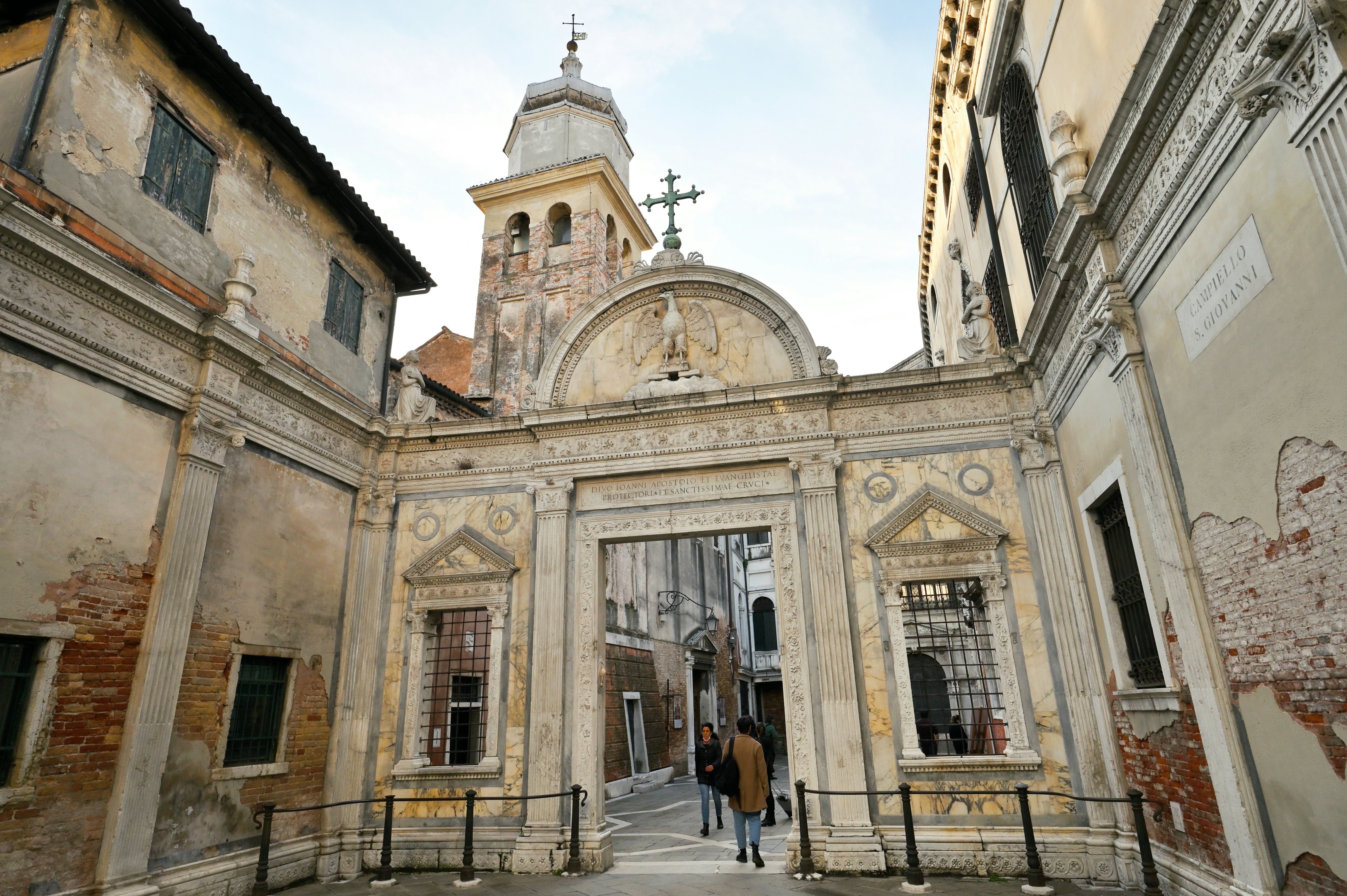 Venice, Italy - November 02, 2021: The Scuola Grande di San Giovanni Evangelista in Venice, Italy. Building located in the San Polo sestiere of the Italian city of Venice