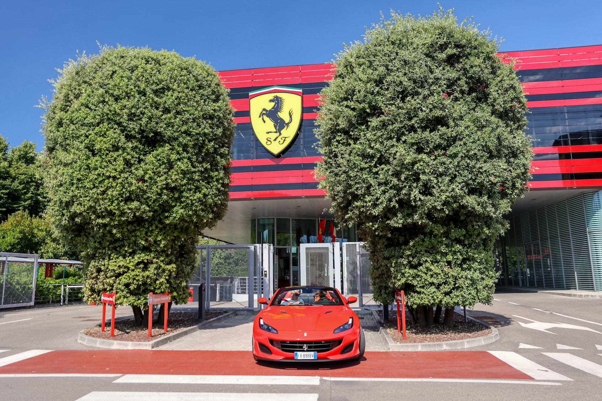 Vehicles and exteriors of the Ferrari Museum in Italy