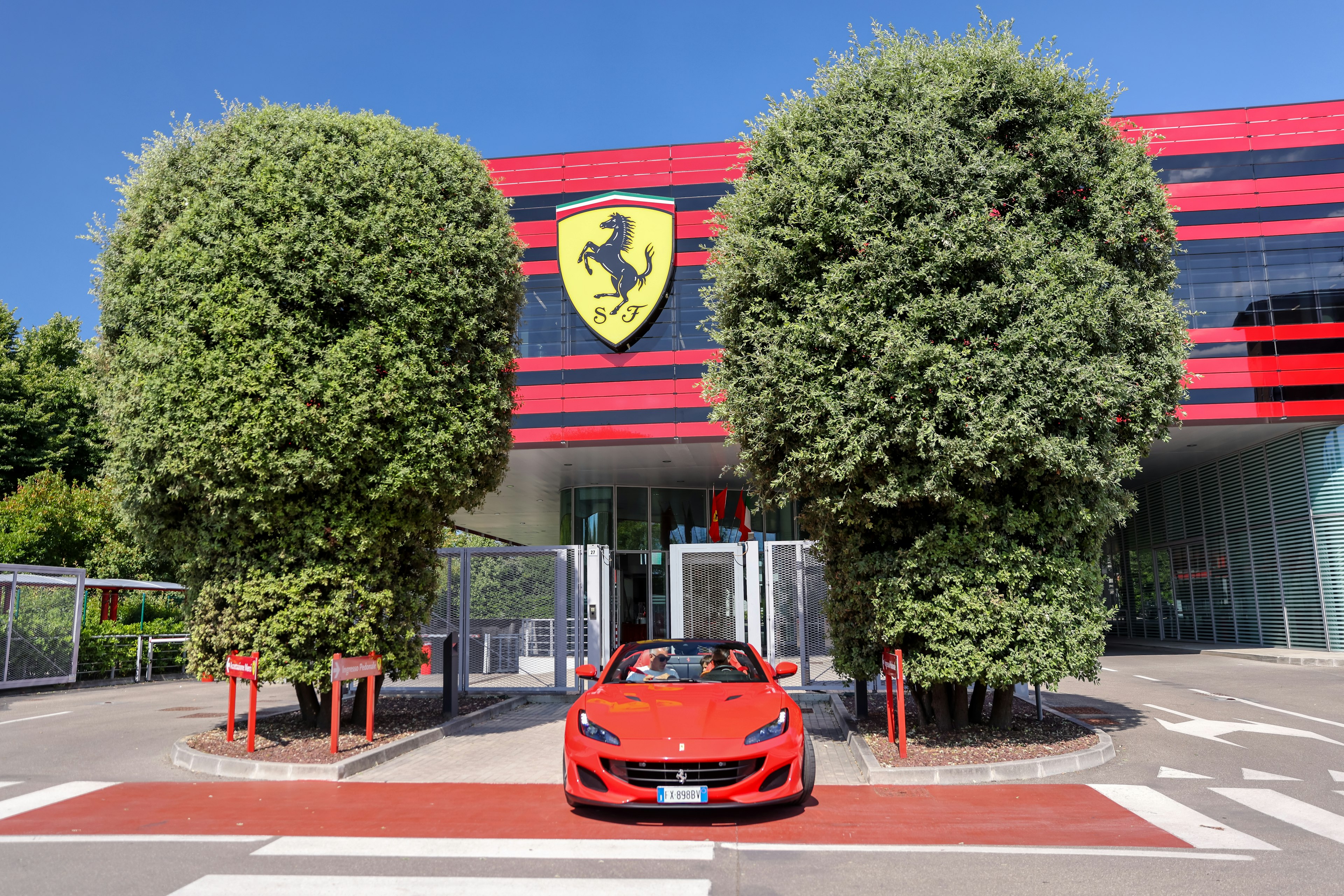 Vehicles and exteriors of the Ferrari Museum in Italy