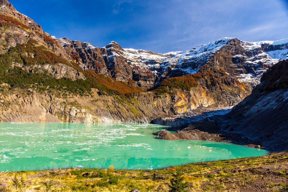 Ventisquero Negro glacial lake in Nahuel Huapi National Park in Argentina.