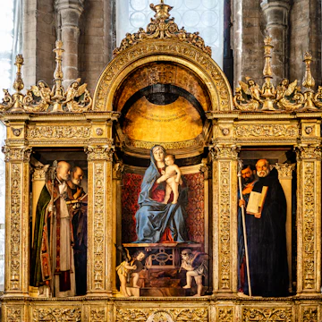 Venice, Italy - November 2022: Madonna with child and saints; Frari triptych painting by Giovanni Bellini from 1488 in the Sacristy altar - Pesaro's Chapel inside the Basilica of Santa Maria Gloriosa dei Frari, Glorious St. Mary of Frari
1487677718
nicholas, peter, saint benedict, saint peter, heritage, mark, saint nicholas, frari, saint mary, madonna, madonna with child, st. mark, st. benedict, sacristy, saint mark, giovanni bellini, benedict