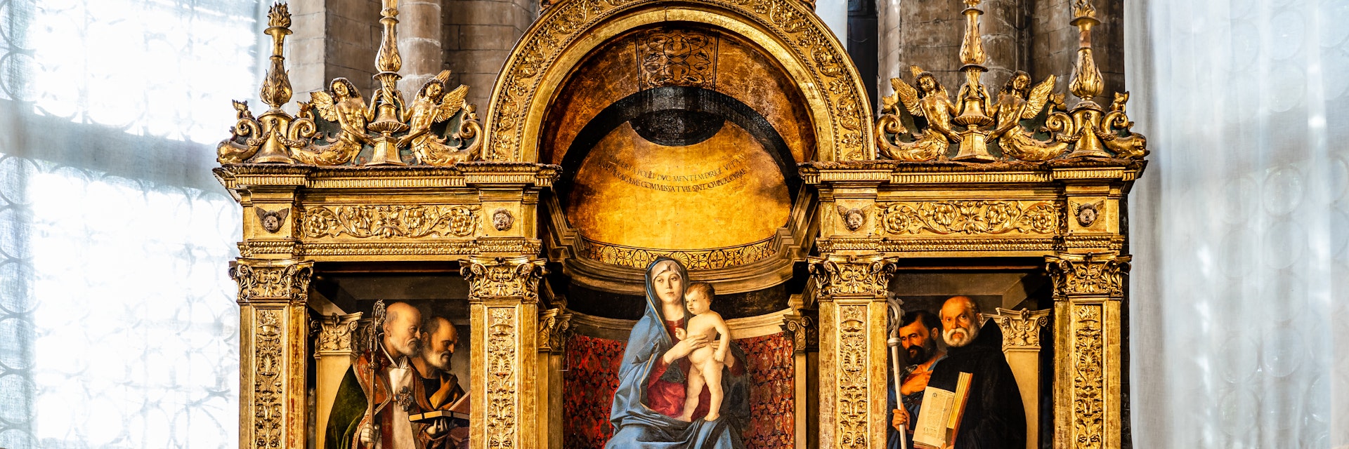 Venice, Italy - November 2022: Madonna with child and saints; Frari triptych painting by Giovanni Bellini from 1488 in the Sacristy altar - Pesaro's Chapel inside the Basilica of Santa Maria Gloriosa dei Frari, Glorious St. Mary of Frari
1487677718
nicholas, peter, saint benedict, saint peter, heritage, mark, saint nicholas, frari, saint mary, madonna, madonna with child, st. mark, st. benedict, sacristy, saint mark, giovanni bellini, benedict