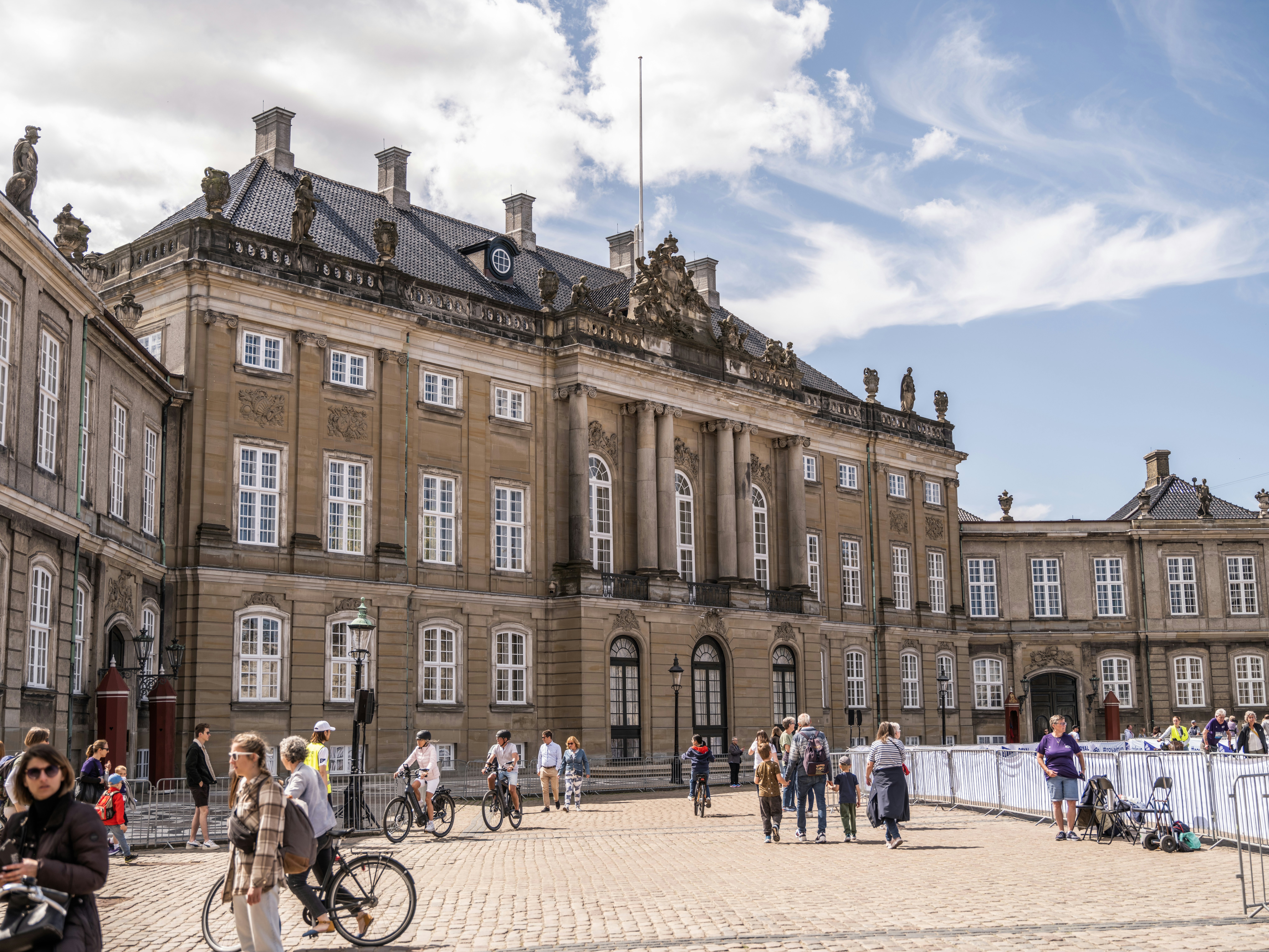 Amalienborg Palace in central Copenhagen consists of four mansions, two of which are home to the queen and the crown prince.