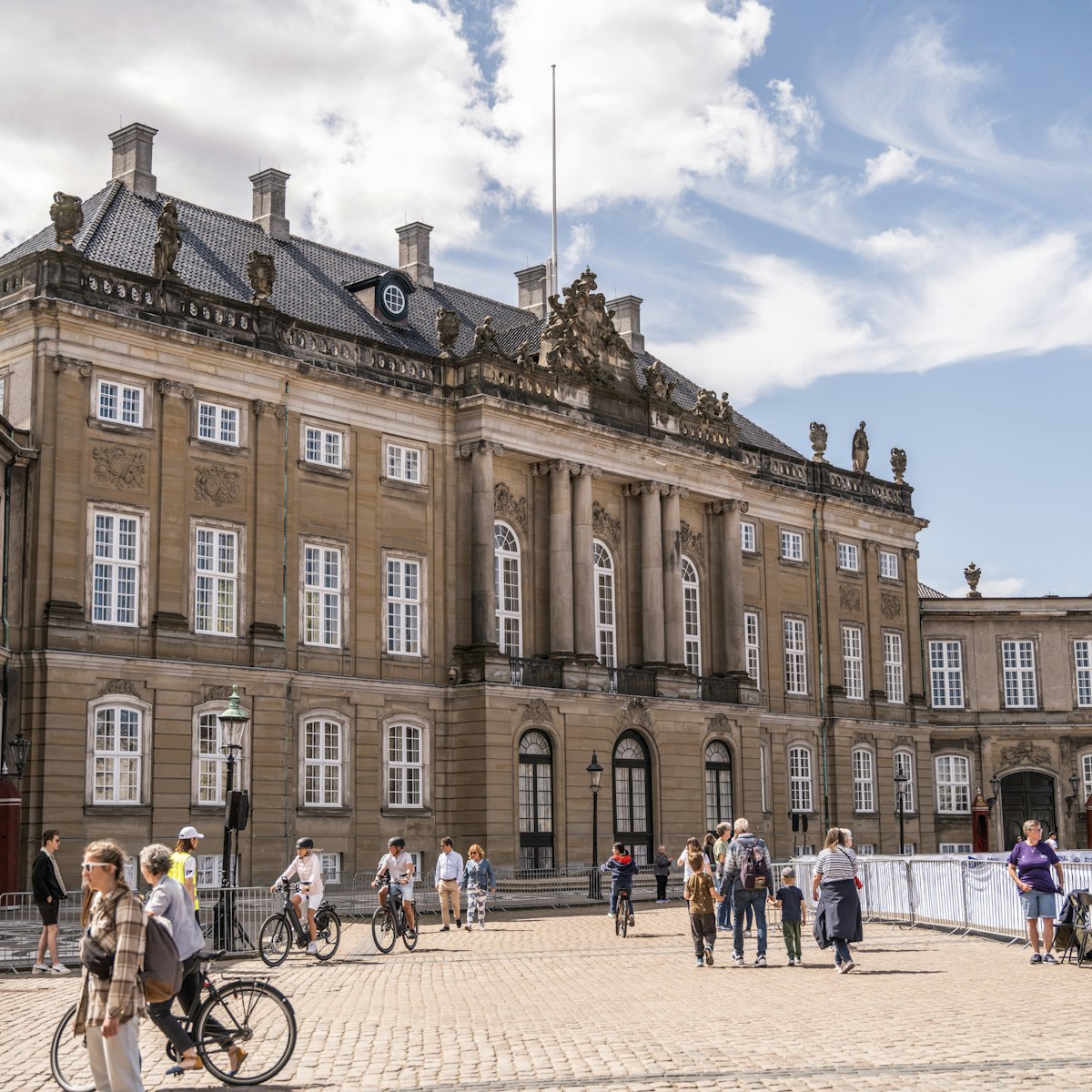 Amalienborg Palace in central Copenhagen consists of four mansions, two of which are home to the queen and the crown prince.