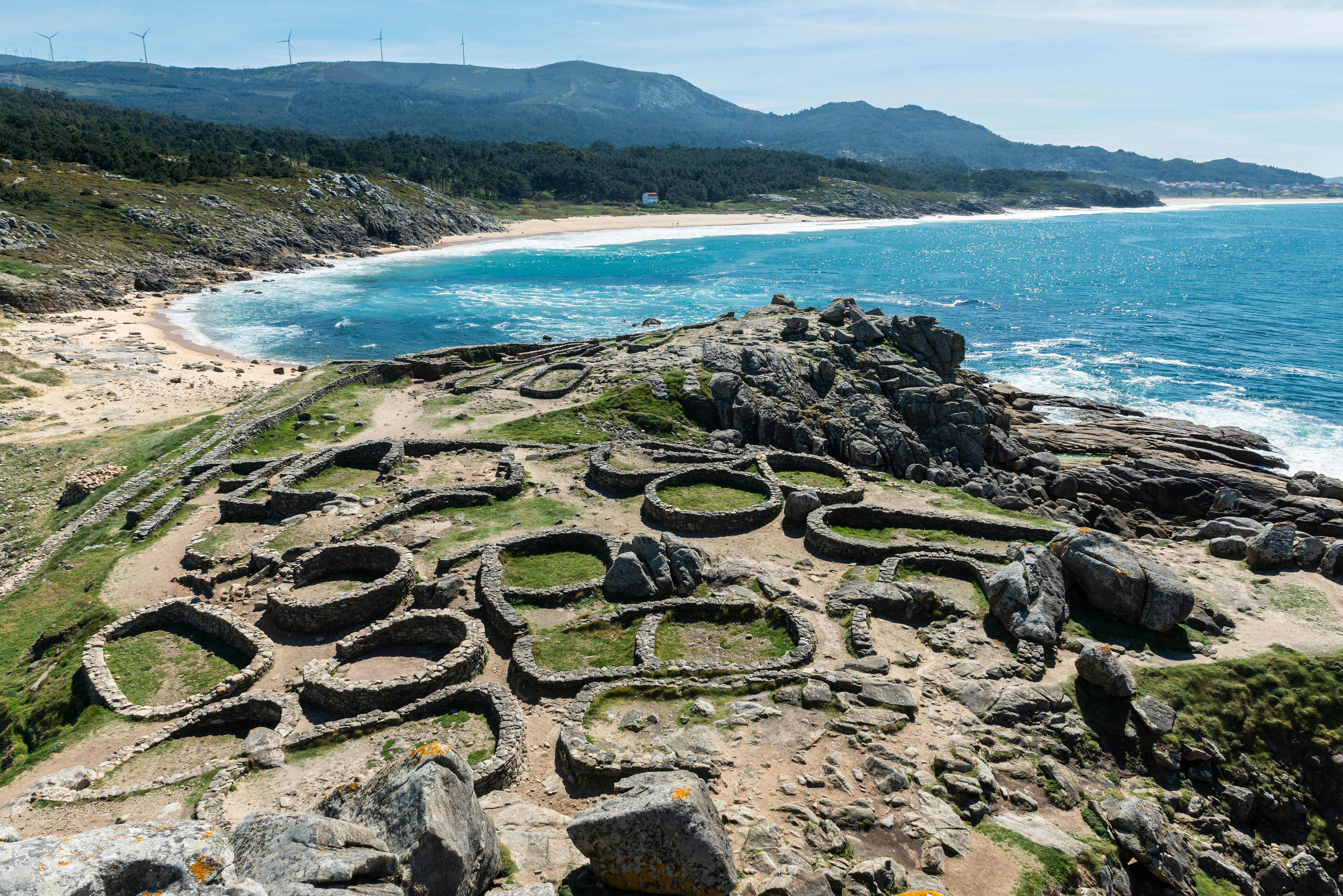 Panorama view of the Castro de Baroña, a fort located in the parish of Baroña in A Coruña, Galicia. 