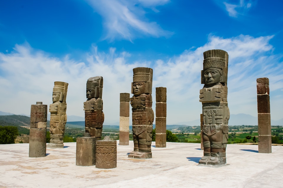 Toltec sculptures at Zona Arqueológica de Tula.