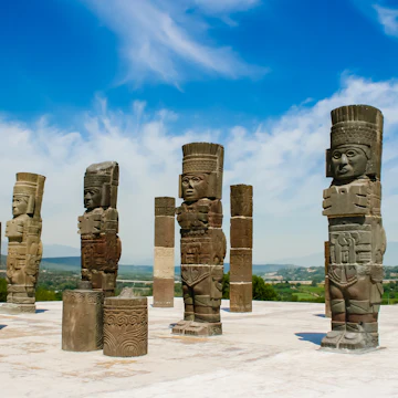 Toltec sculptures at Zona Arqueológica de Tula.