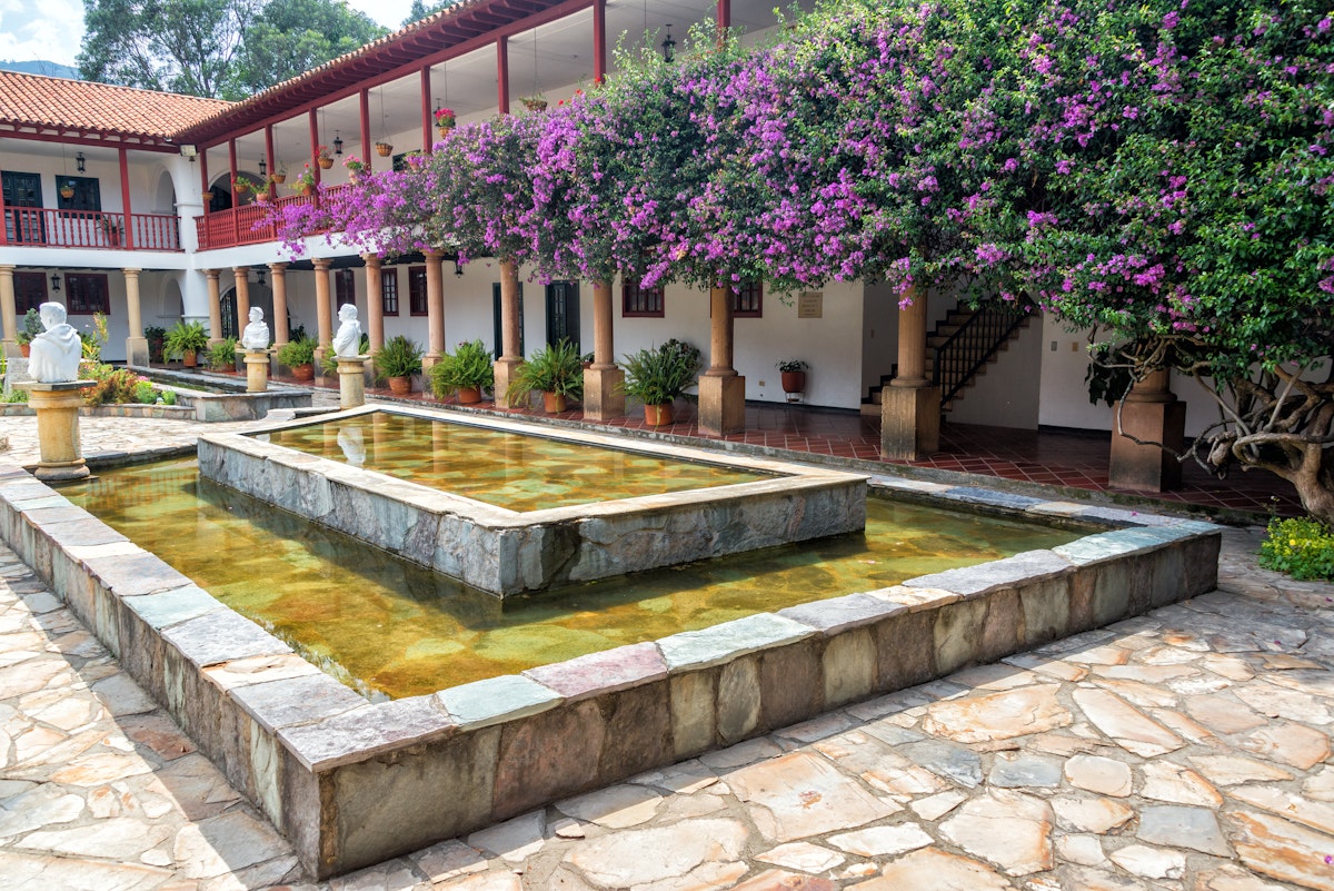Inner courtyard of La Candelaria Monastery near the town of Raquira in Boyaca, Colombia.