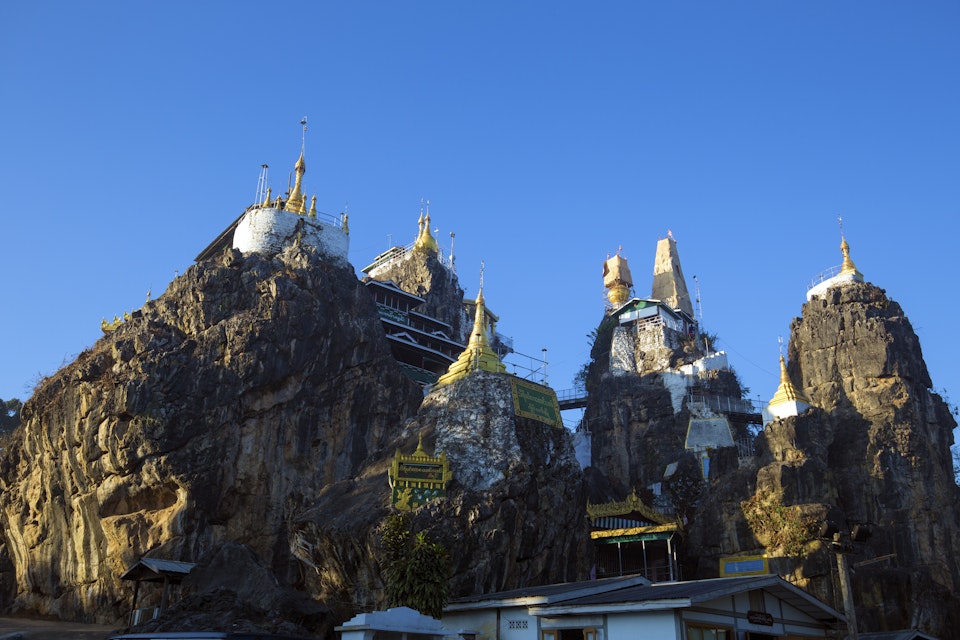 Taung Kwe Paya, an unusual buddhist temple erected on big rocks in kaya state, Loikaw, Myanmar.
