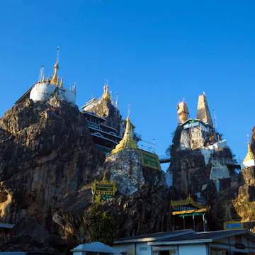 Taung Kwe Paya, an unusual buddhist temple erected on big rocks in kaya state, Loikaw, Myanmar.