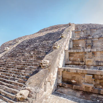 Quetzalcoatl Pyramid Temple at Teotihuacan Ruins.