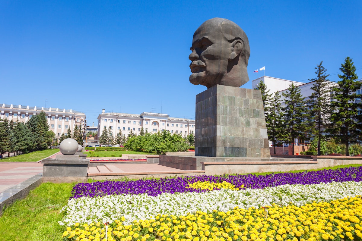 ULAN-UDE, RUSSIA - JULY 15, 2016: The largest head monument of Soviet leader Vladimir Lenin ever built located in Ulan-Ude. Ulan-Ude is the capital city of the Republic of Buryatia, Russia.