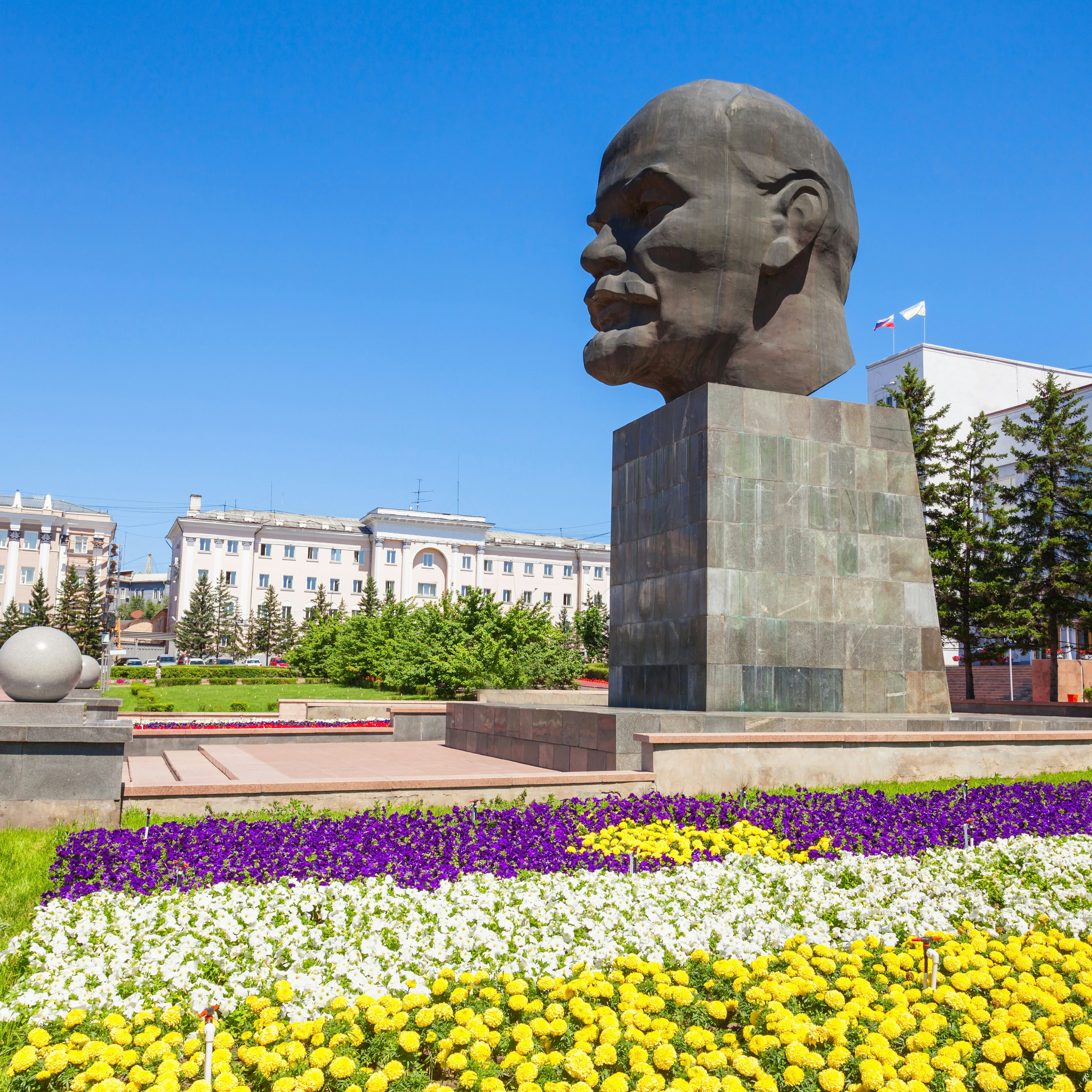 ULAN-UDE, RUSSIA - JULY 15, 2016: The largest head monument of Soviet leader Vladimir Lenin ever built located in Ulan-Ude. Ulan-Ude is the capital city of the Republic of Buryatia, Russia.