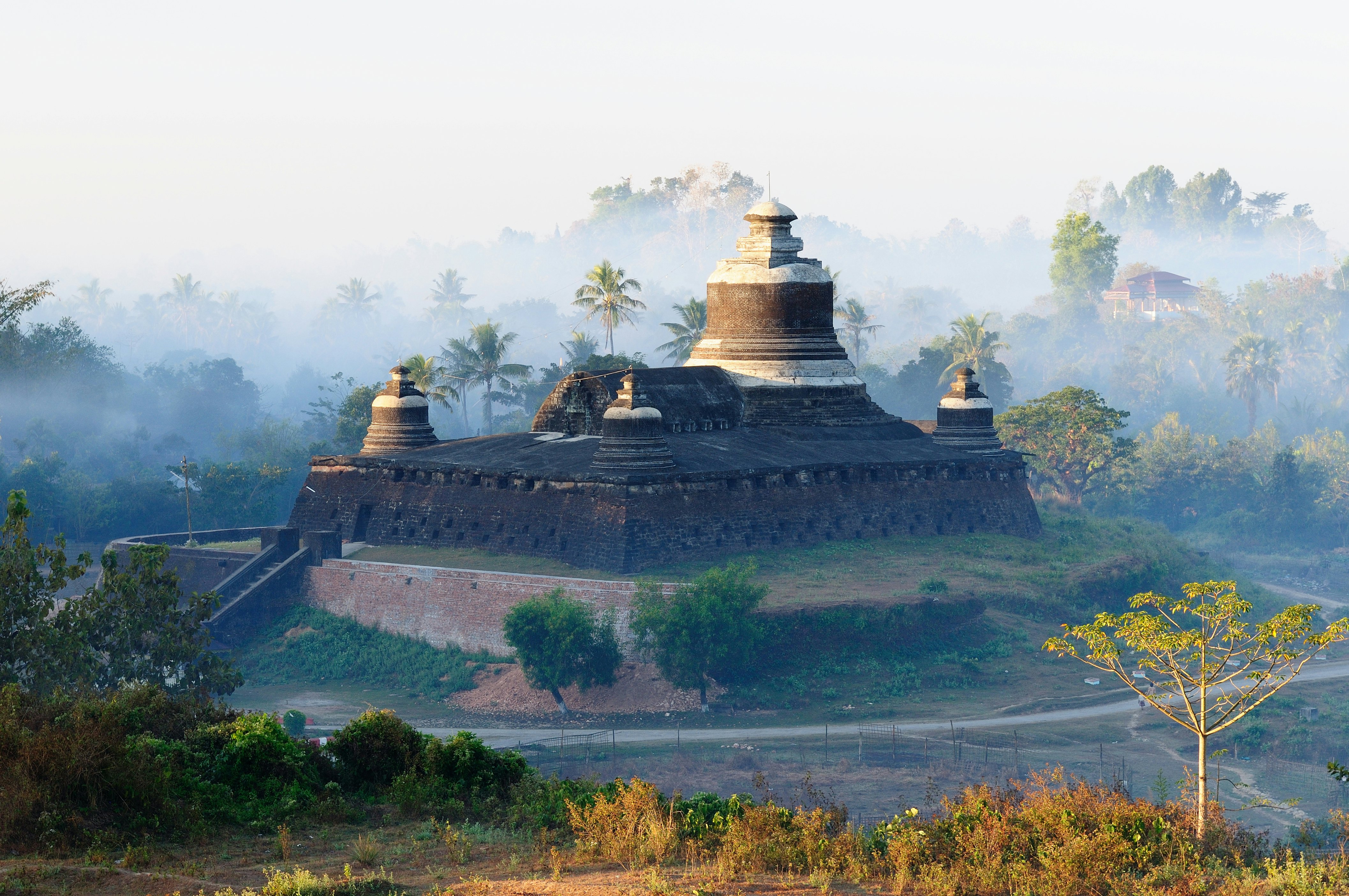 Sunrise above the Dukkanthein Paya temple in Mrauk U, Myanmar.
