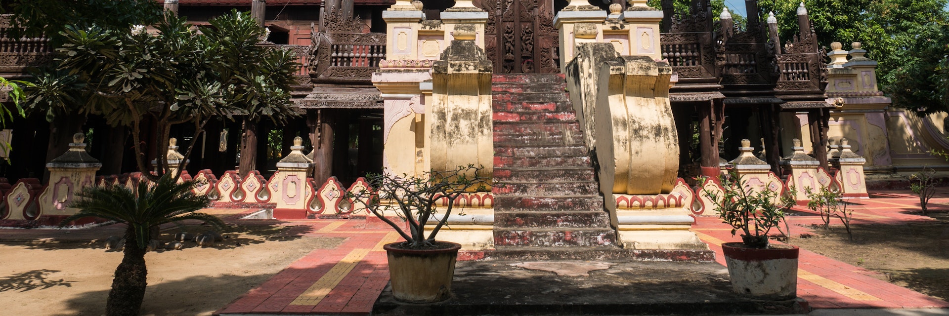 The Shwe In Bin Monastery, the old teakwood sculpture temple in Mandalay, Myanmar.