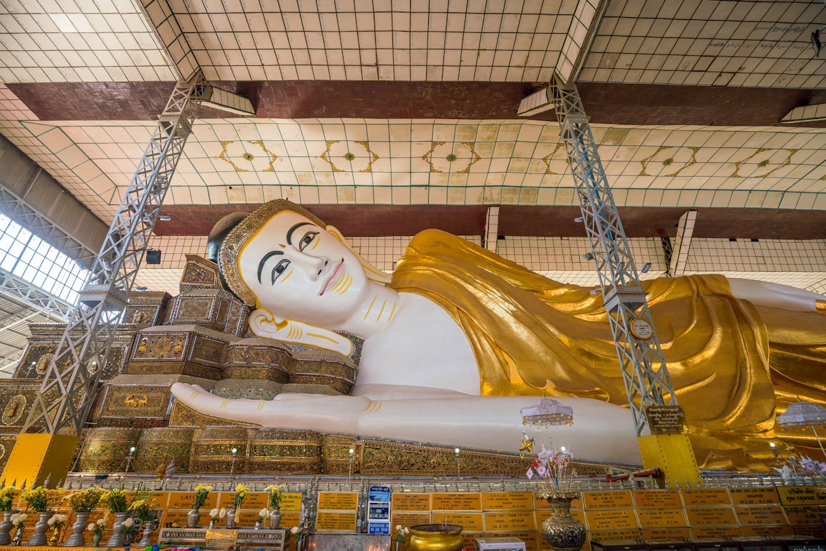 Shwethalyaung Reclining Buddha in Bago, Myanmar.