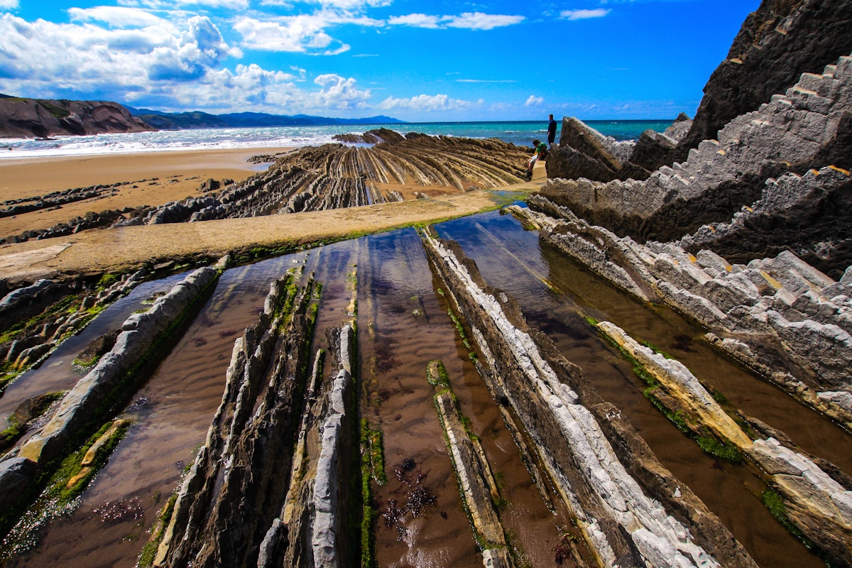 Flysch Cliffs at the beach in Zumaia, Basque Country, Spain.