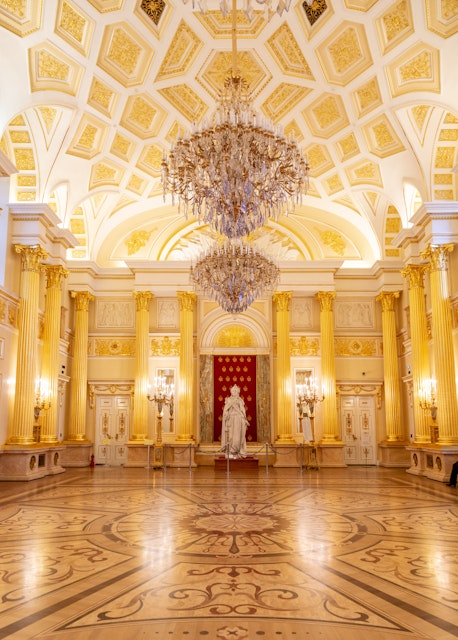 Moscow, Russia, 23 October 2019: Statue of Empress Catherine the Great in golden hall of Great Tsaritsyn Palace in museum reserve Tsaritsyno. Russian palace white and golden interior; Shutterstock ID 1539593855; purchase_order: 65050; job: ; client: ; other:
1539593855