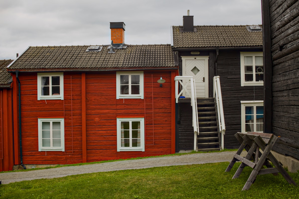 Row houses in the church village Kyrkstaden in Vilhelmina, Sweden.