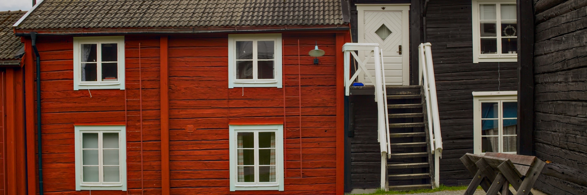 Row houses in the church village Kyrkstaden in Vilhelmina, Sweden.