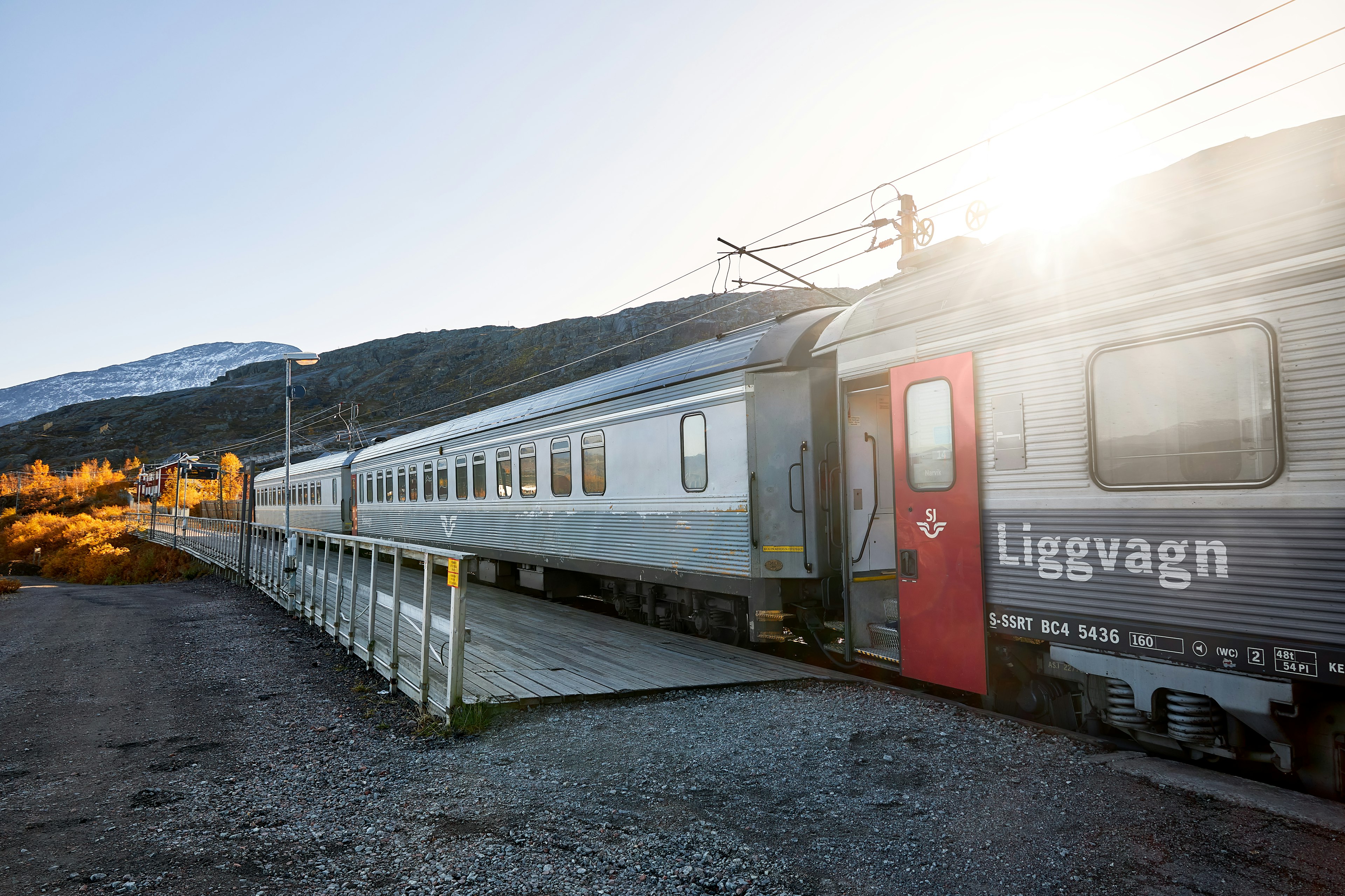 SJ night train at border village, Riksgransen, Sweden