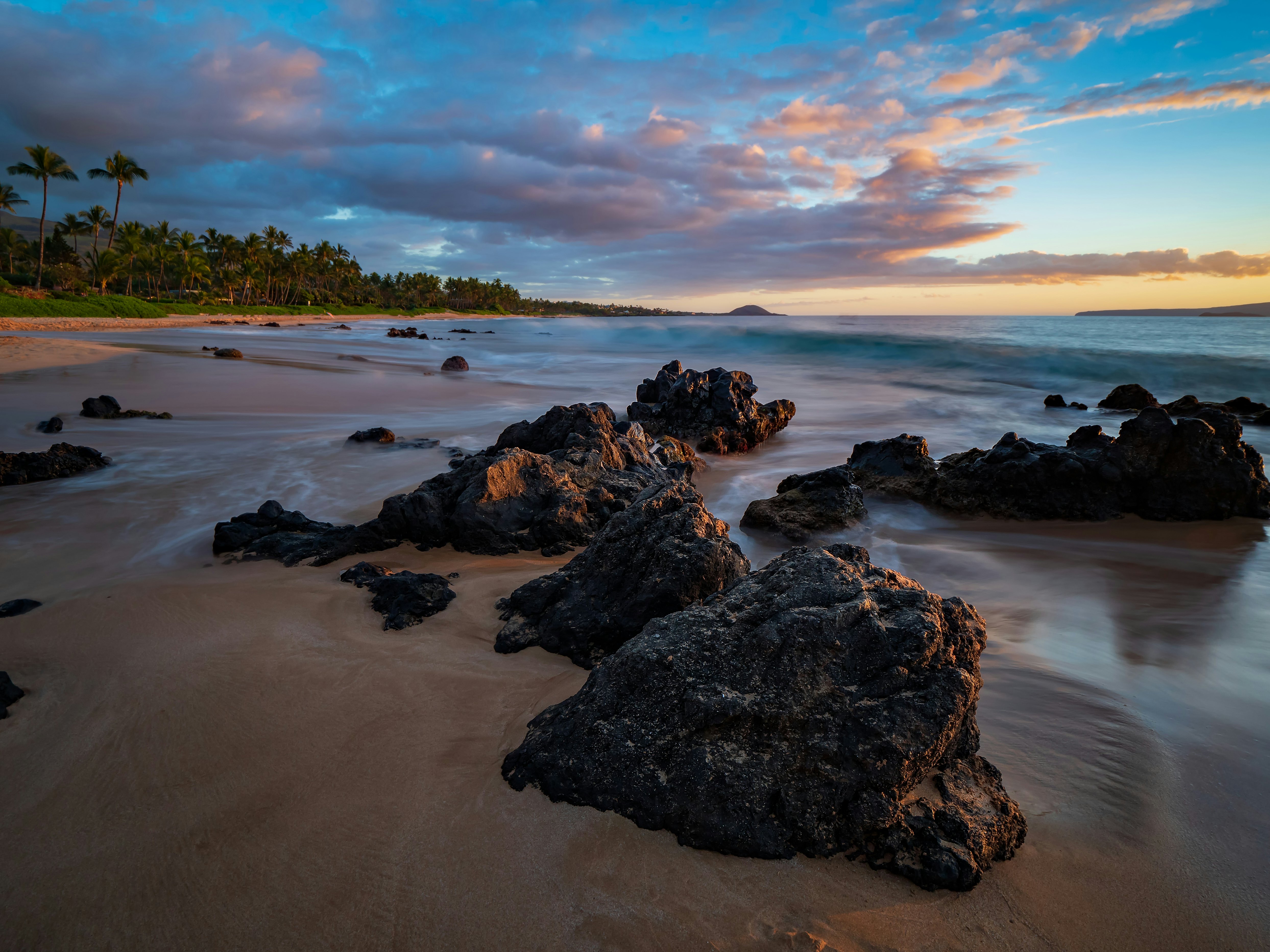 Keawakapu Beach on Maui at sunset with lava rocks in foreground.
1732402321
bay, beach, bird, body of water, cloud, clouds, coast, dawn, dramatic, dusk, evening, hawaii, island, keawakapu beach, landscape, lava rocks, maui, nature, ocean, outdoor, outdoors, promontory, river, rock, rocks, sand, sea, shore, sky, sunrise, sunset, travel, united states, vacation, water