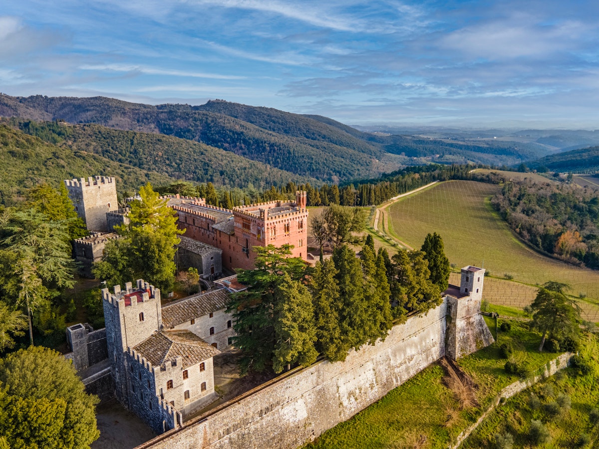 Brolio, Gaiole in Chianti, Italy - April 26 2021: Aerial view of the famous Castello di Brolio in Chianti Wine Area. ; Shutterstock ID 1965200383; purchase_order: 65050; job: poi; client: ; other:
1965200383