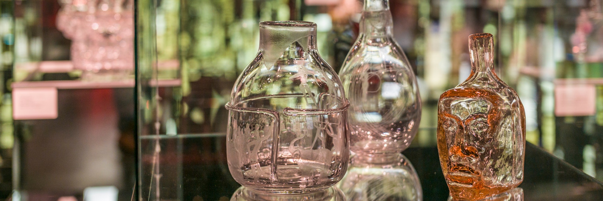 Glass on display at the Glasriket Glass Factory in Sweden.