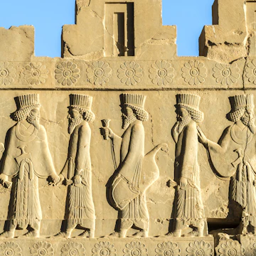 Persepolis, Apadana stairway facade, Ancient relief of the Achaemenids, Medes and Persians, Fars Province, Islamic Republic of Iran; Shutterstock ID 2114215667; purchase_order: 65050; job: ; client: ; other:
2114215667