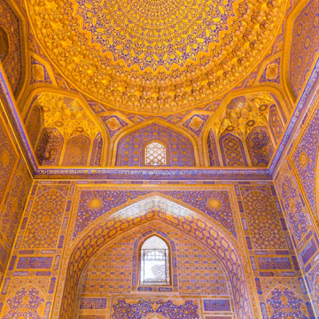 SAMARKAND, UZBEKISTAN - AUGUST 28, 2016: Detail of gold mosaic in Tilya Kori Madrasah in Samarkand, Uzbekistan; Shutterstock ID 567517564; purchase_order: 65050; job: ; client: ; other:
567517564