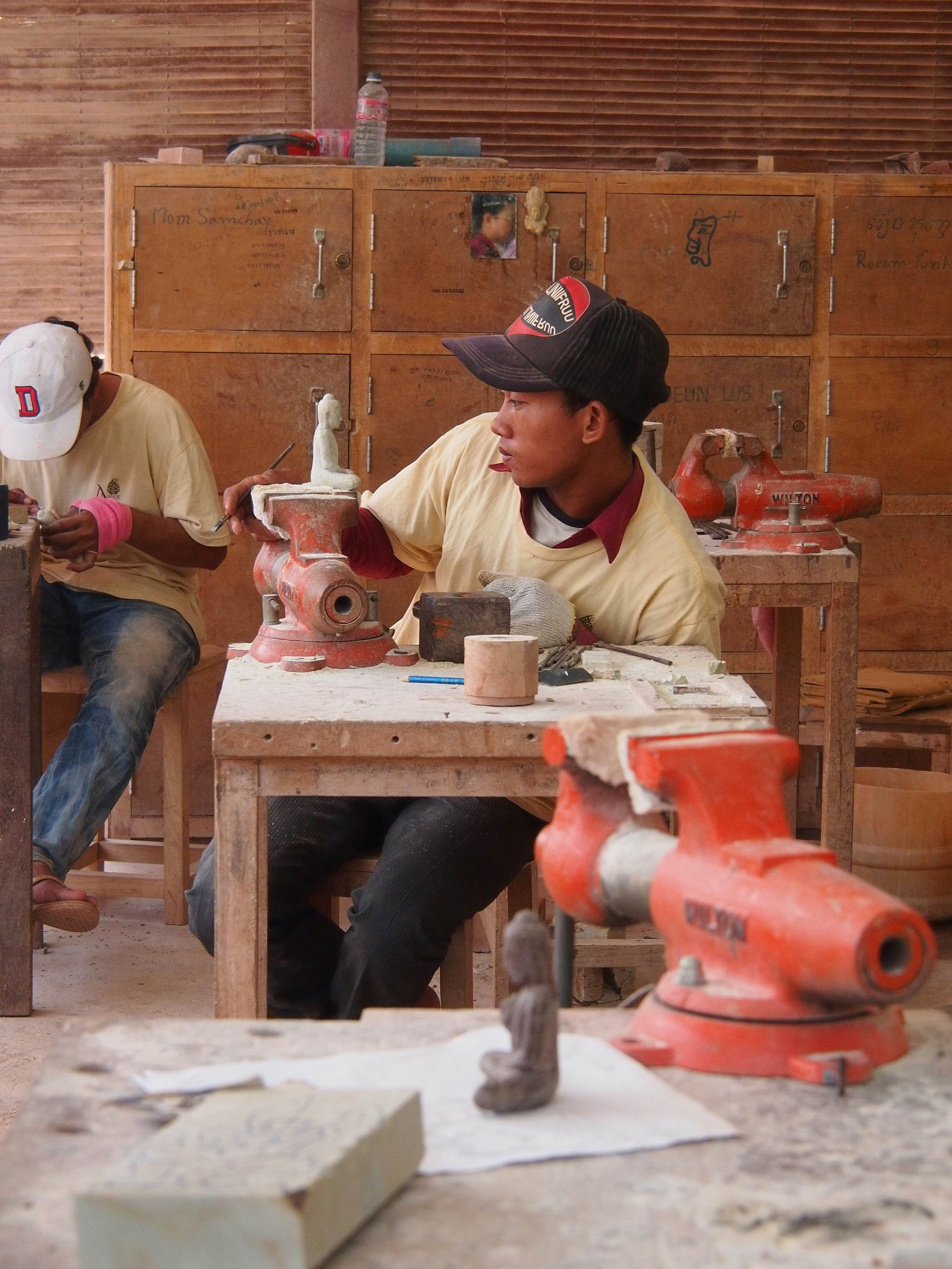 Cambodian people making crafts in Siem Reap, Cambodia. Artisans d'Angkor, an artisan group trained by the Chantiers-Ecoles de Formation Professionnelle.