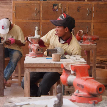 Cambodian people making crafts in Siem Reap, Cambodia. Artisans d'Angkor, an artisan group trained by the Chantiers-Ecoles de Formation Professionnelle.