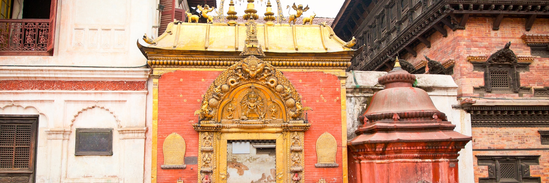 Golden gate at Durbar Square in Bhaktapur, Kathmandu Valley, Nepal.